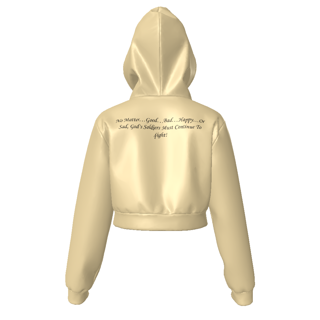 (No Matter…Good…Bad…Happy…Or Sad, God’s Soldiers Must Continue To Fight!) All-Over Print Women Zip Up Crop Hoodie - Image 2