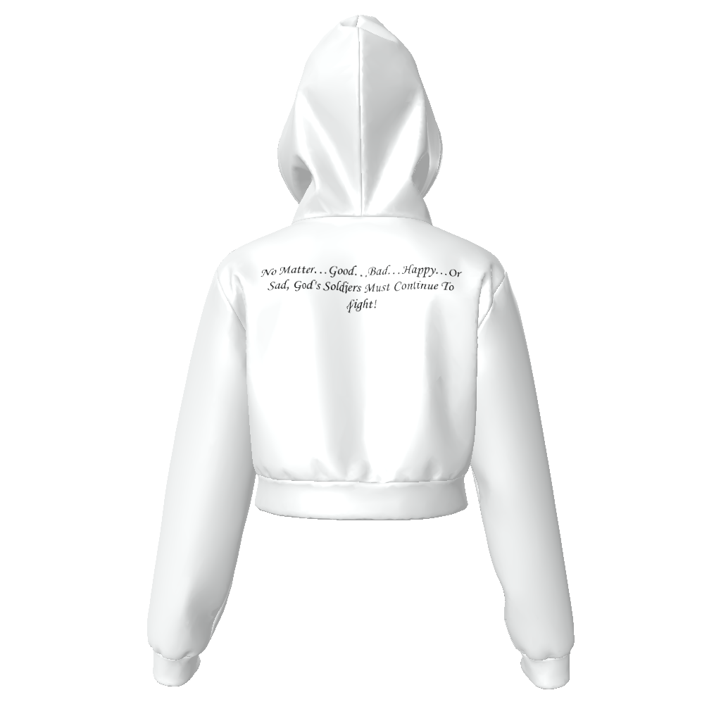 (No Matter…Good…Bad…Happy…Or Sad, God’s Soldiers Must Continue To Fight!) All-Over Print Women Zip Up Crop Hoodie - Image 4