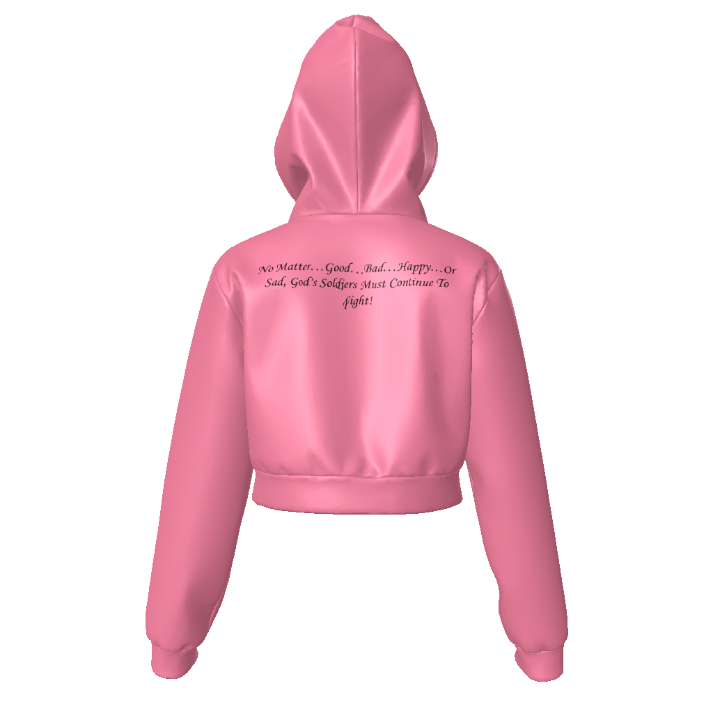 (No Matter…Good…Bad…Happy…Or Sad, God’s Soldiers Must Continue To Fight!) All-Over Print Women Zip Up Crop Hoodie - Image 6