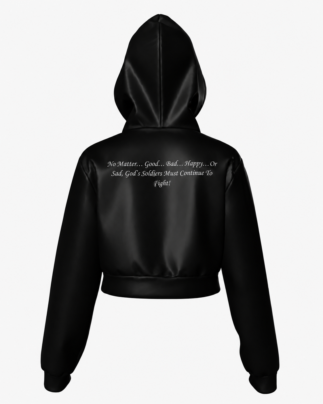 (No Matter…Good…Bad…Happy…Or Sad, God’s Soldiers Must Continue To Fight!) All-Over Print Women Zip Up Crop Hoodie – 385 GSM - Image 10