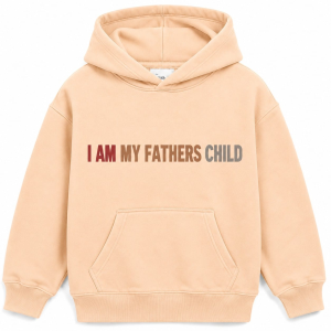 “I Am My Father's Child” Oversized Pullover Hoodie — Light Apricot Graphic Streetwear Hoodie