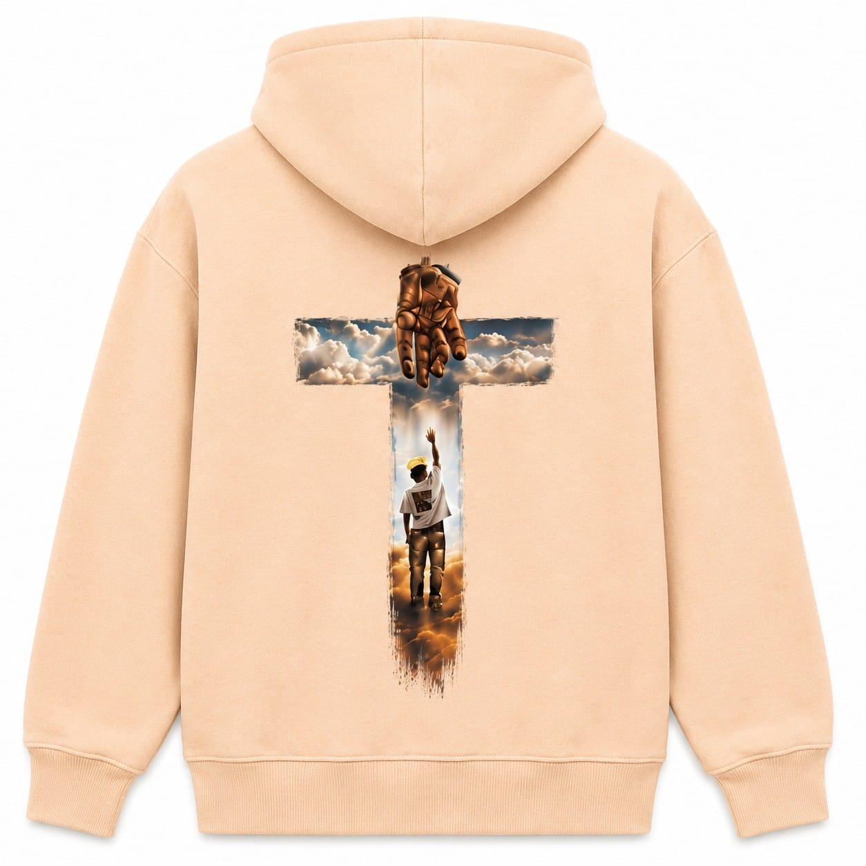 “I Am My Father's Child” Oversized Pullover Hoodie — Light Apricot Graphic Streetwear Hoodie - Image 2